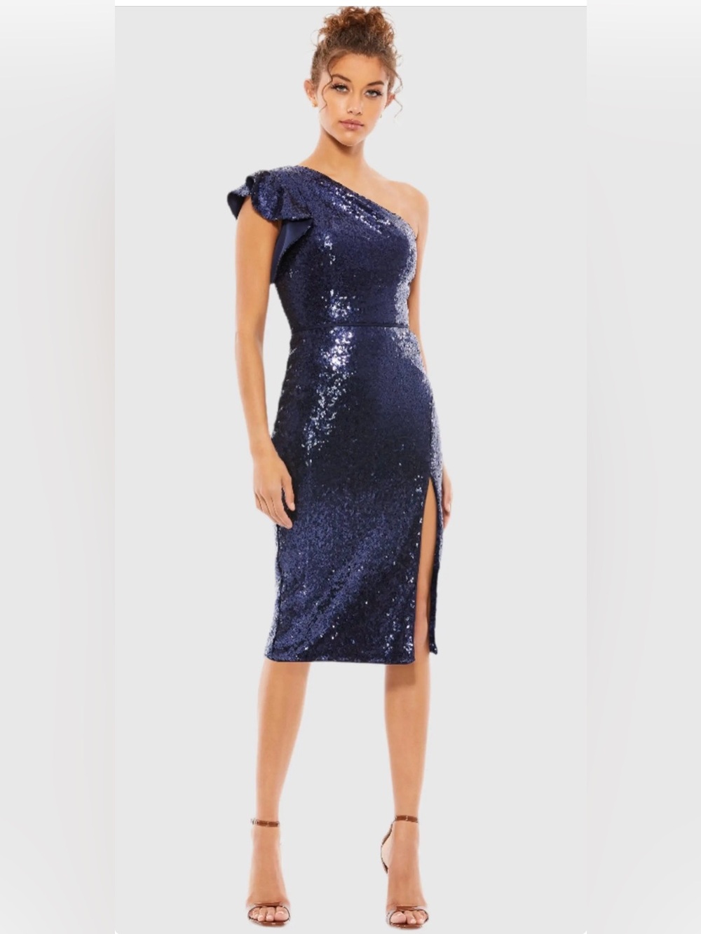 Mac Duggal Midnight Sequin Glam Dress NWT Size 2 ✨ One Shoulder Cocktail Chic